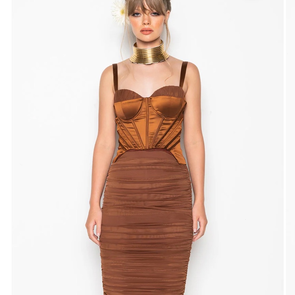 Brown Satin Akira Corset Dress